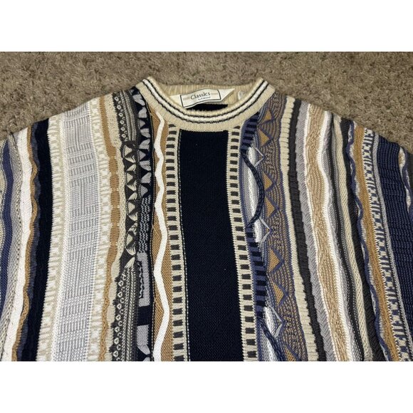 Vintage Sweater Multicolor 3D 90s Textured Knit Abstract Geometric Grandpa Y2k L - Picture 6 of 11